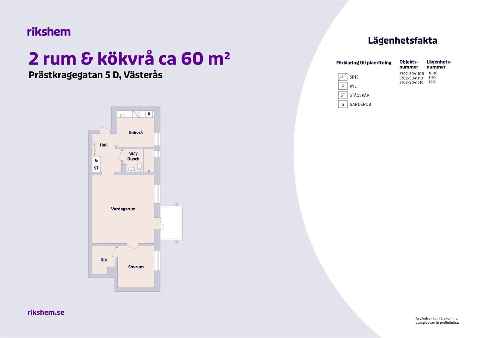 Hyreslägenhet på Prästkragegatan 5 D i Västerås