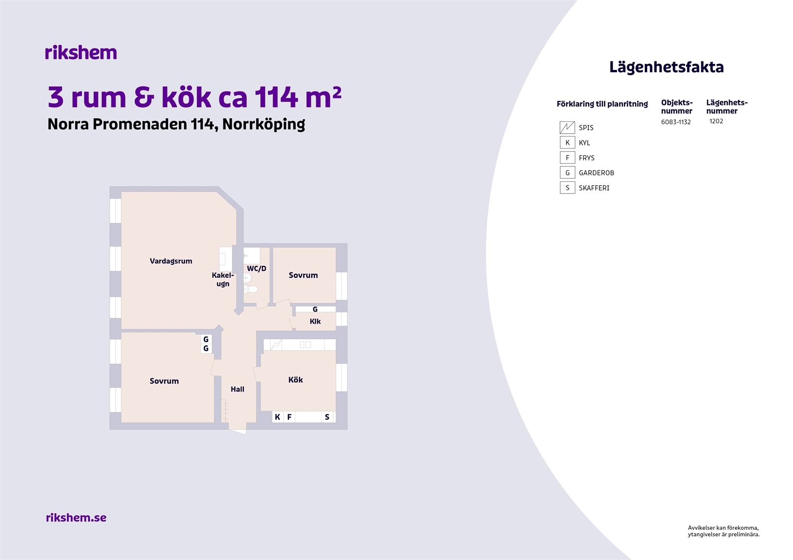 Hyreslägenhet på Norra Promenaden 114 i Norrköping