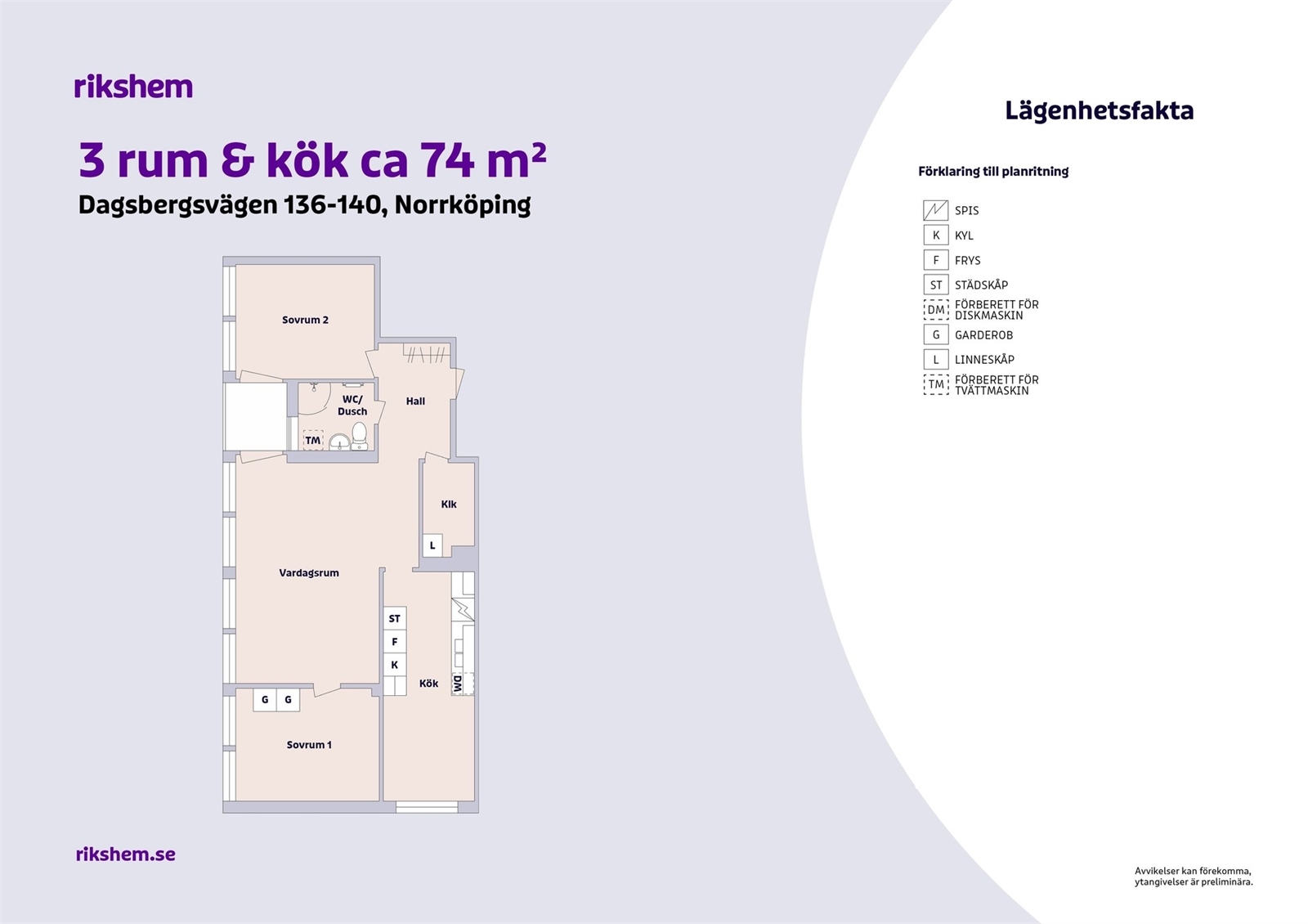 Hyreslägenhet på Dagsbergsvägen 136 i Norrköping