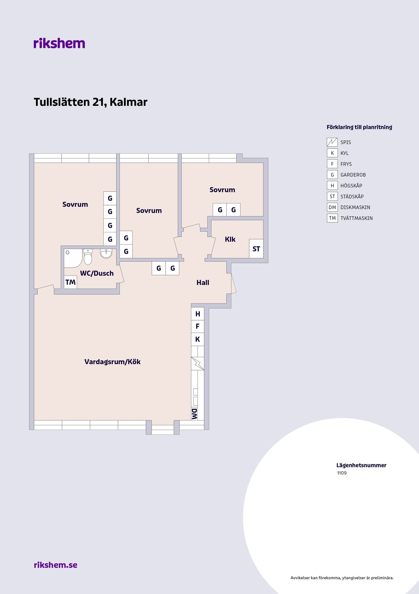 Hyreslägenhet på Tullslätten 21 i Kalmar